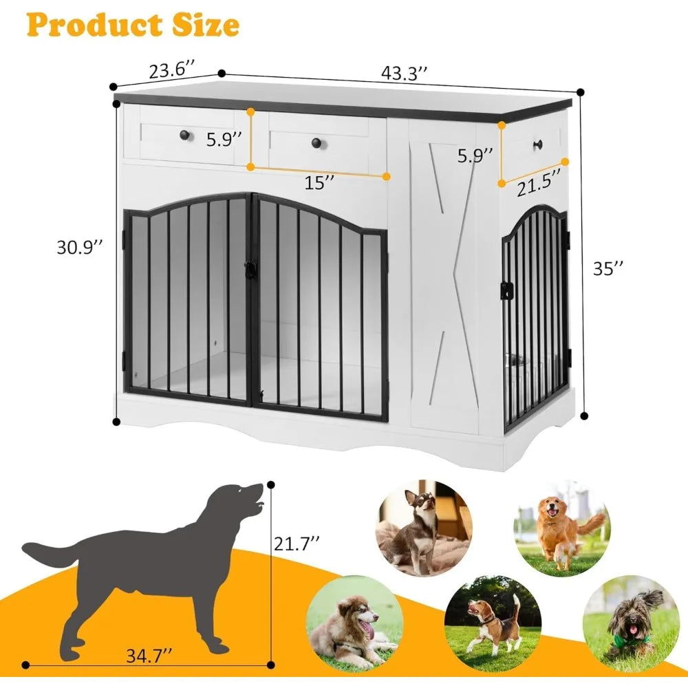 DAFIFY Heavy Duty Wooden Dog Crate With Storage Drawers