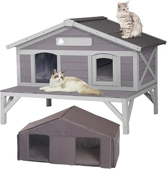 Weatherproof Insulated Cat House For Multiple Cats Outdoor Indoor