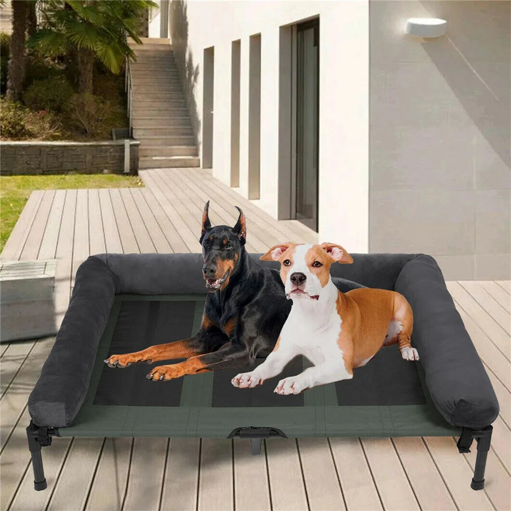 BORWARTCN Outdoor Raised Dog Bed With Cooling Breathable Plush Mat