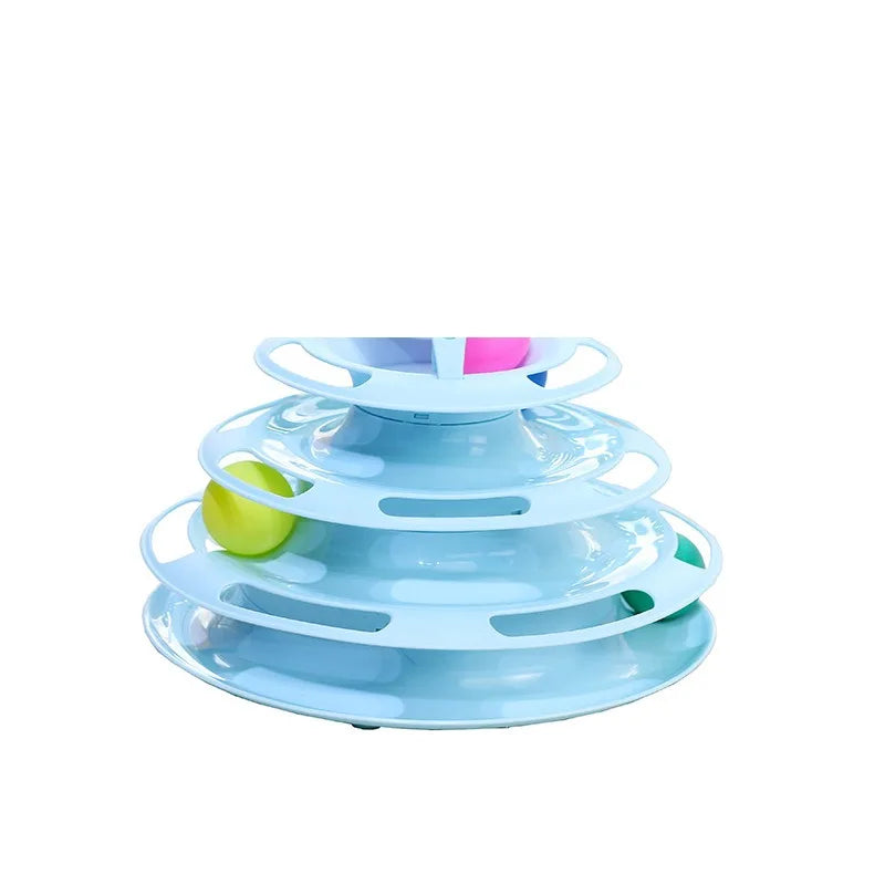 Plastic Turntable Cat Toy With Teasing Stick And Layers