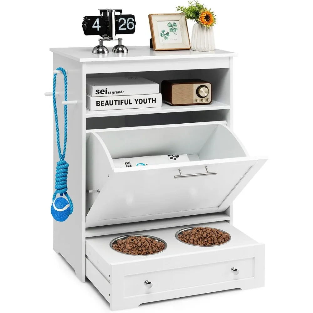 Pet Feeder Station With Double Pull Out Dog Food Bowls