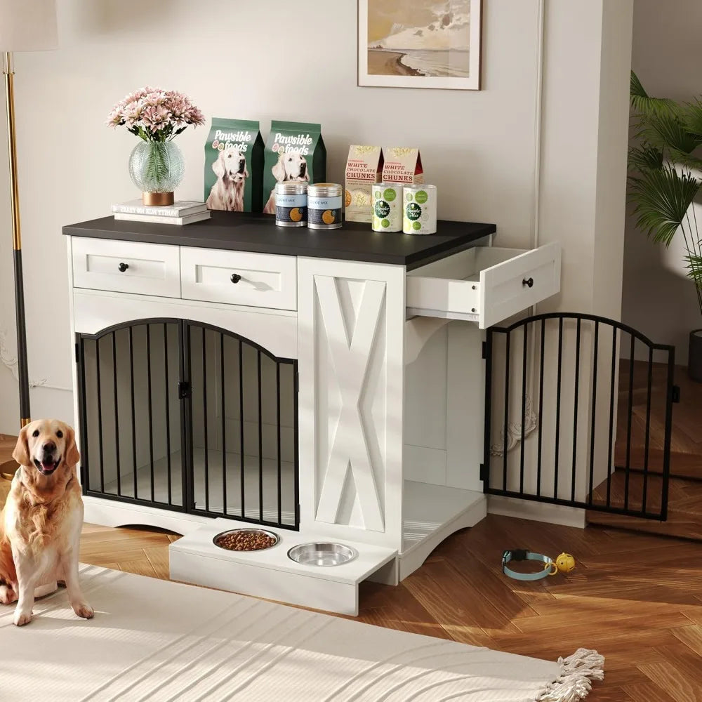 DAFIFY Heavy Duty Wooden Dog Crate With Storage Drawers