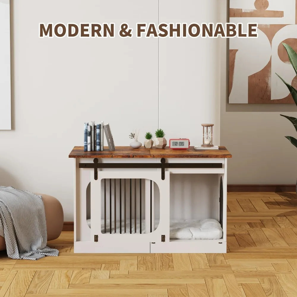 Farmhouse Dog Crate Furniture End Table Cushioned Kennel