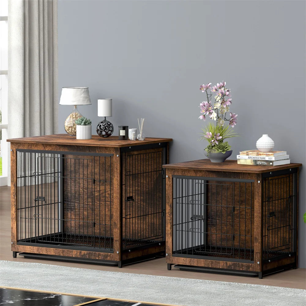 BORWARTH Elevated Wooden Dog Crate End Table with Removable Tray