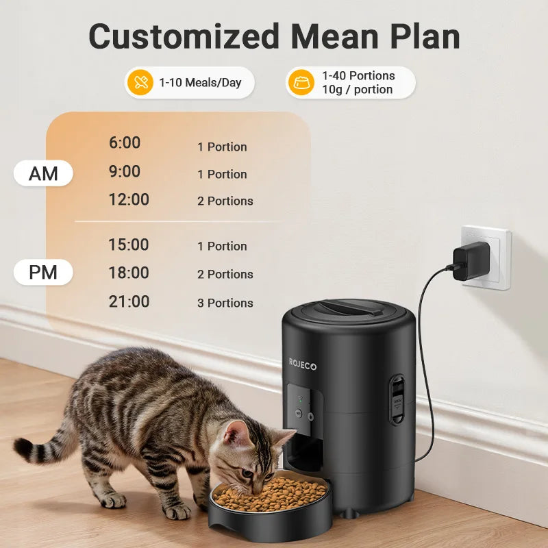 ROJECO Automatic Cat Feeder Smart Kibble Dispenser With WiFi App