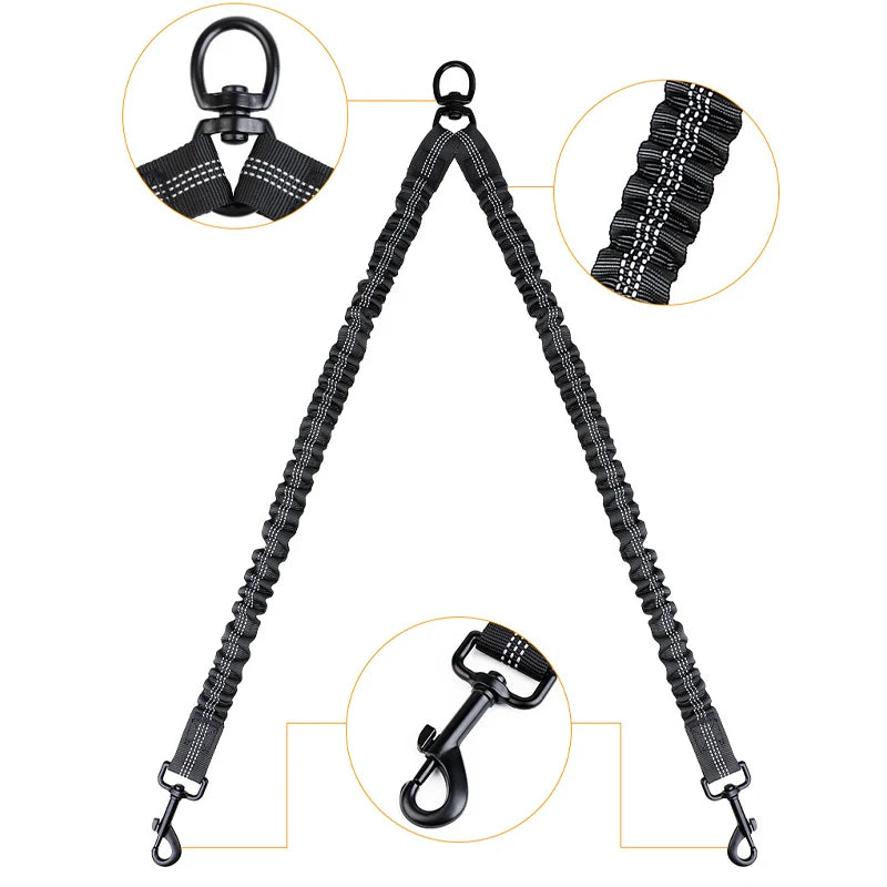 YTYINCN Double Dog Leash Coupler Nylon Elastic For Two Dogs