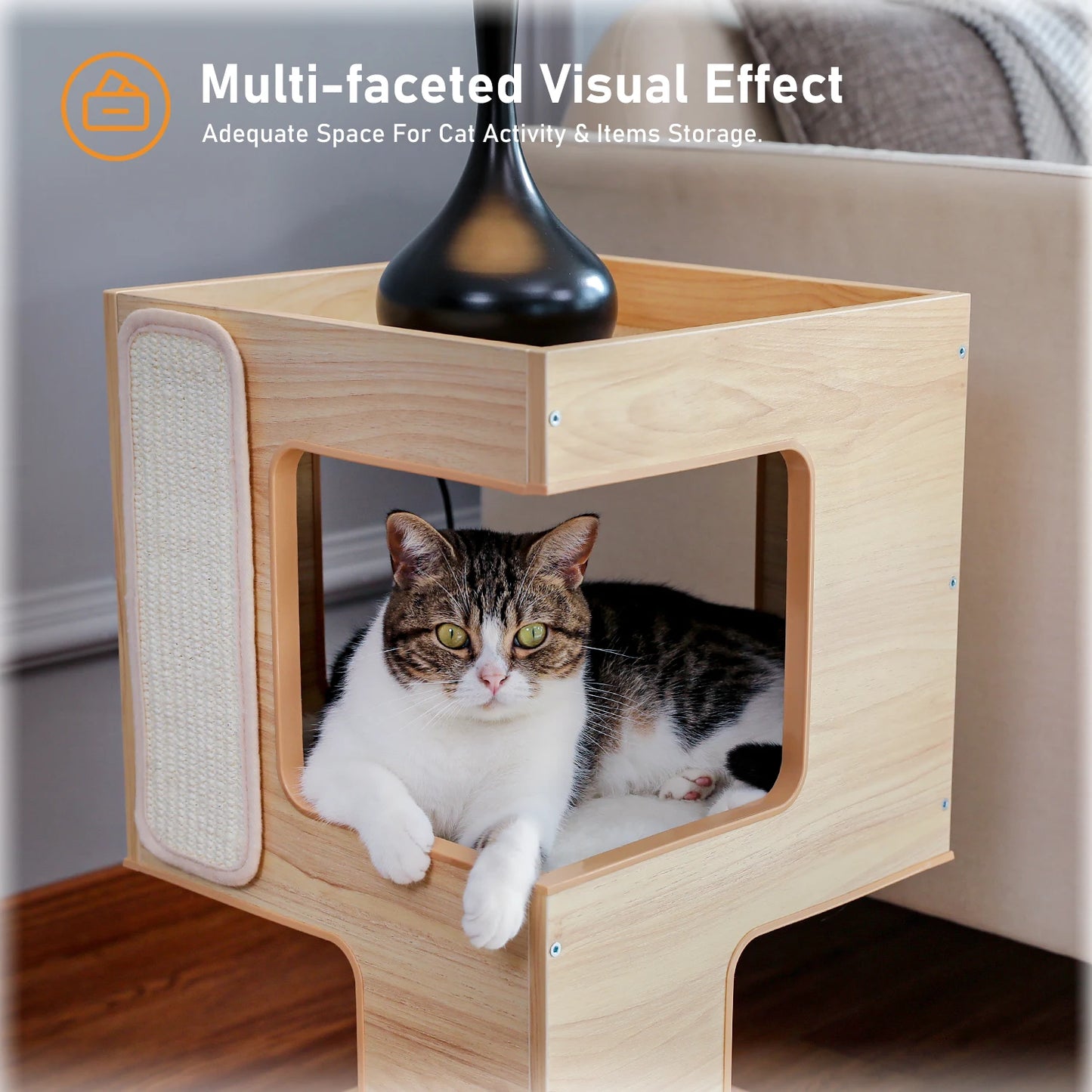 PAWZ Road Wood Cat Condo House Featuring Scratching Pad