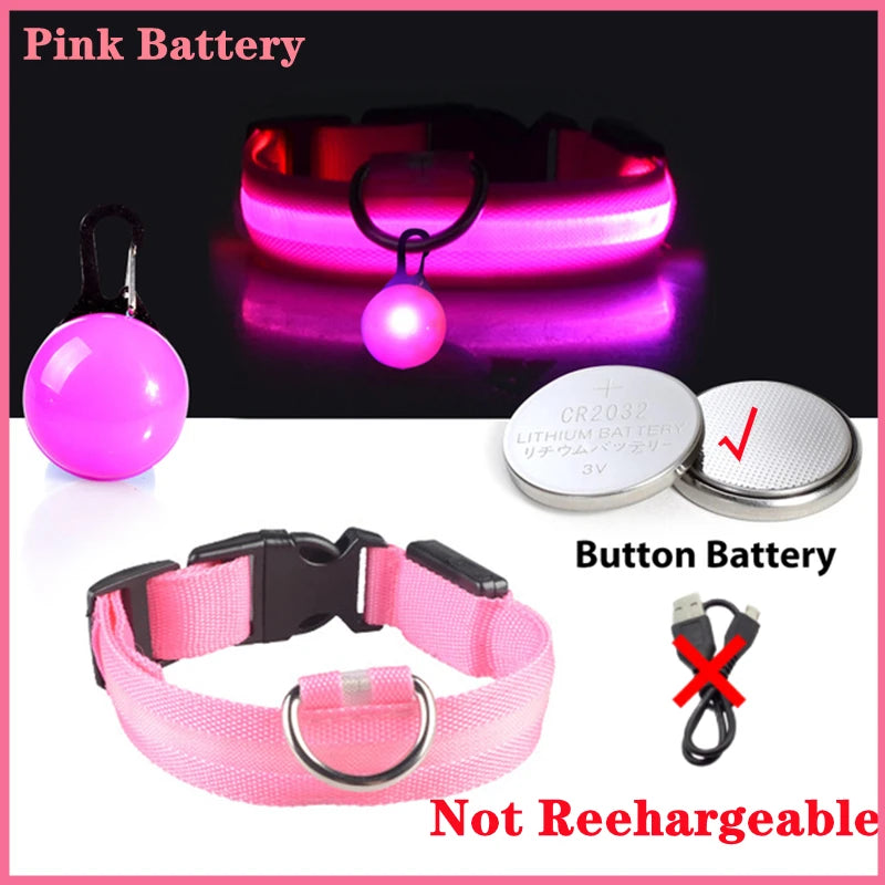 Usb Charging Glowing Dog Collar With Pendant Night Safety