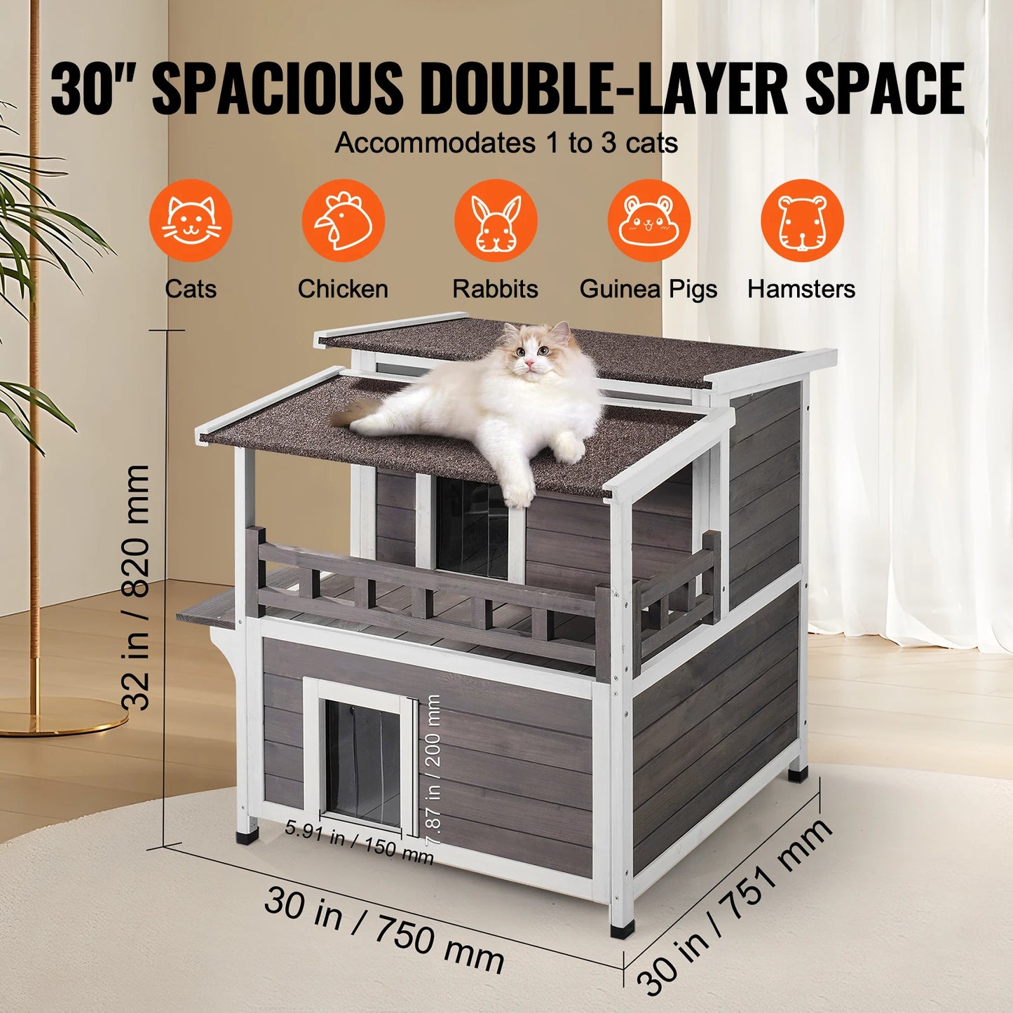 Outdoor Two Story Cedar Cat House With Balcony Roof