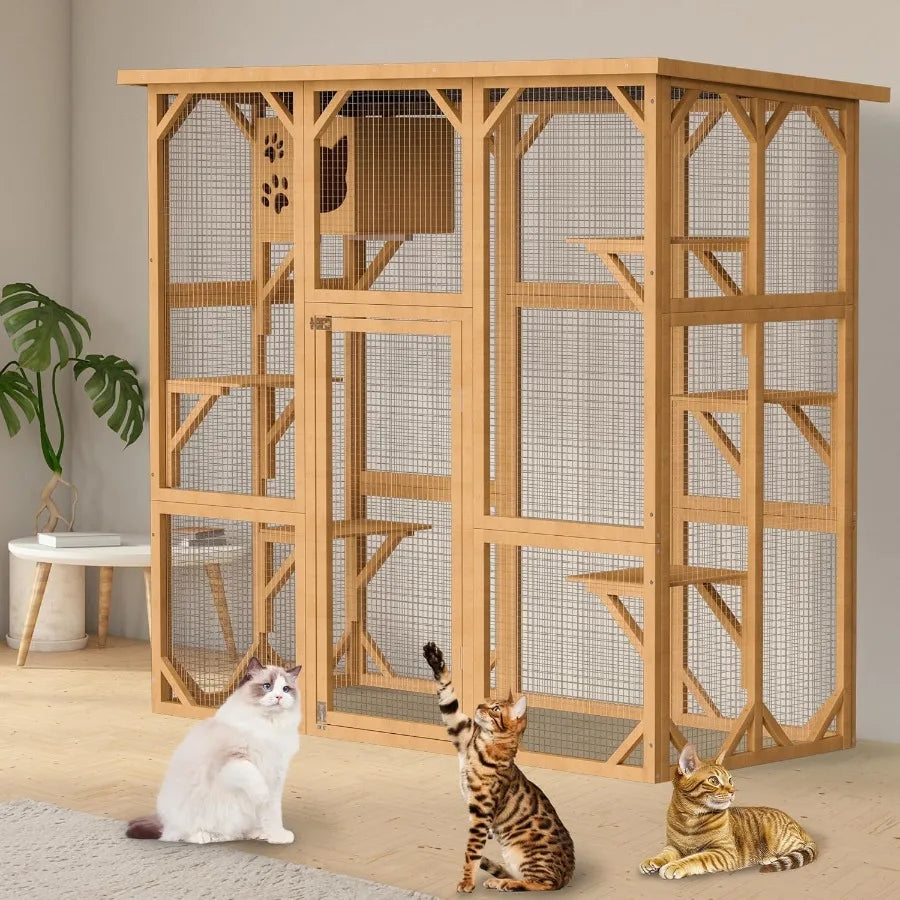 High-Concerned Cat House Outdoor Indoor Wooden Enclosure