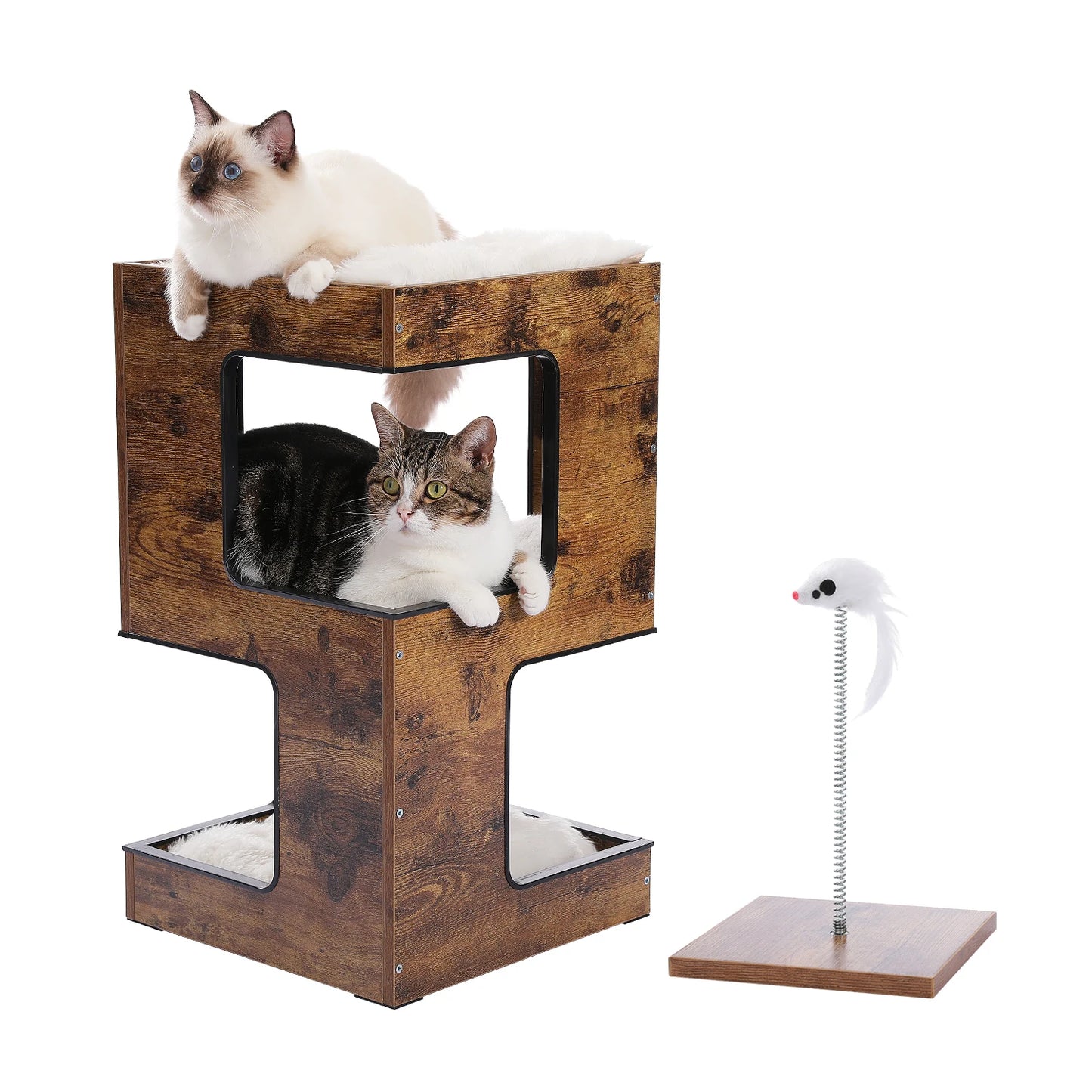 PAWZ Road Wood Cat Condo House Featuring Scratching Pad