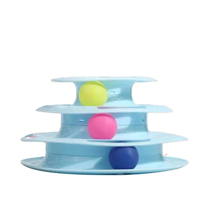 Plastic Turntable Cat Toy With Teasing Stick And Layers