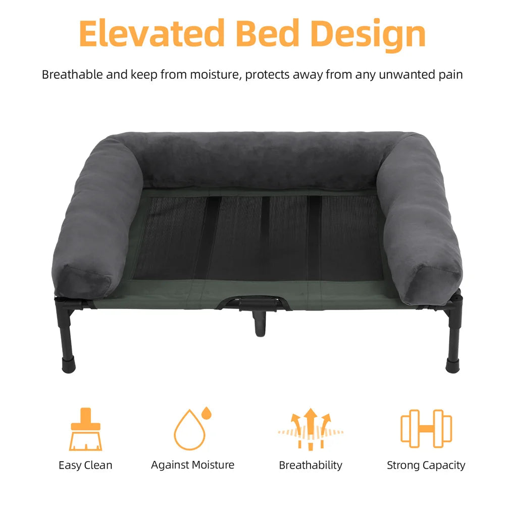 BORWARTCN Outdoor Raised Dog Bed With Cooling Breathable Plush Mat