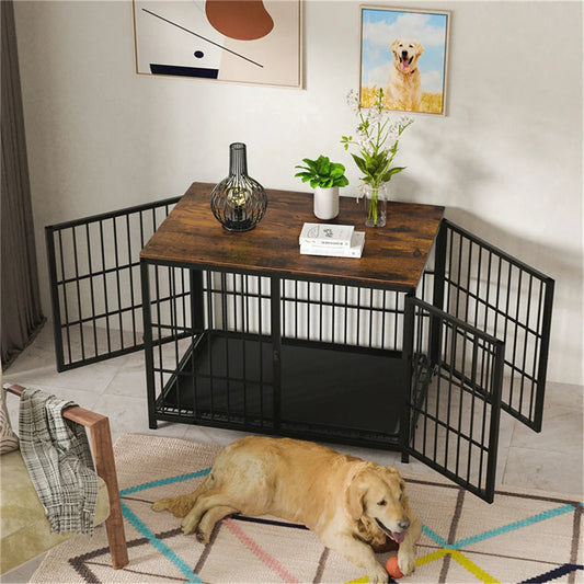 BORWARTH Elevated Dog Crate End Table With Lattice Doors