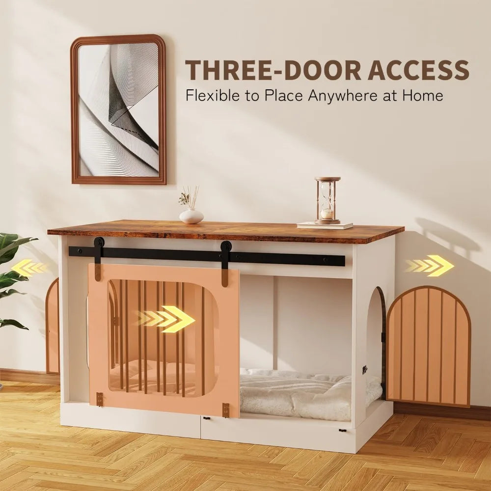 Farmhouse Dog Crate Furniture End Table Cushioned Kennel