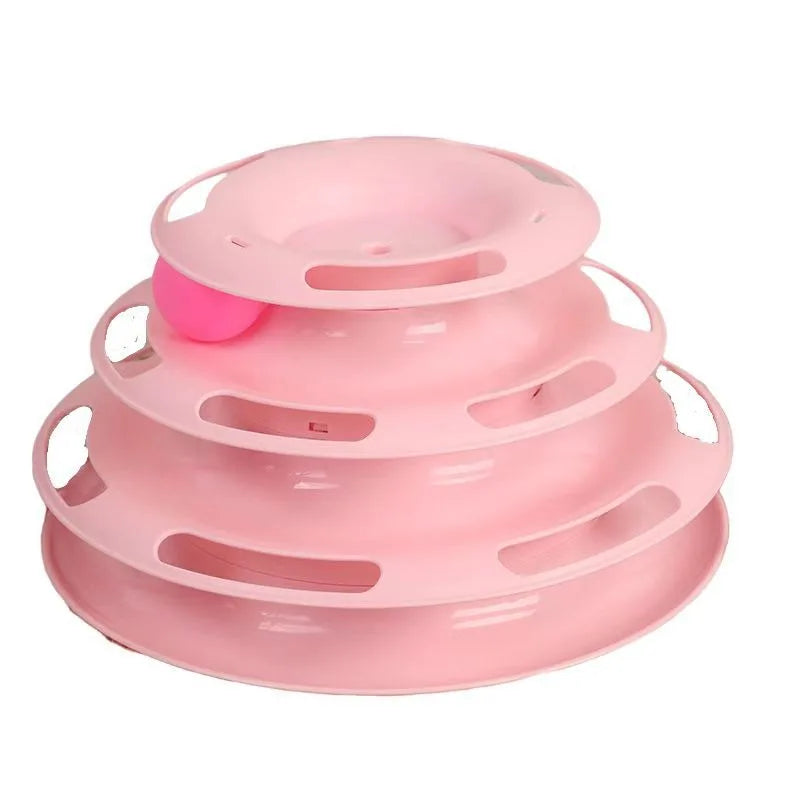 Plastic Turntable Cat Toy With Teasing Stick And Layers