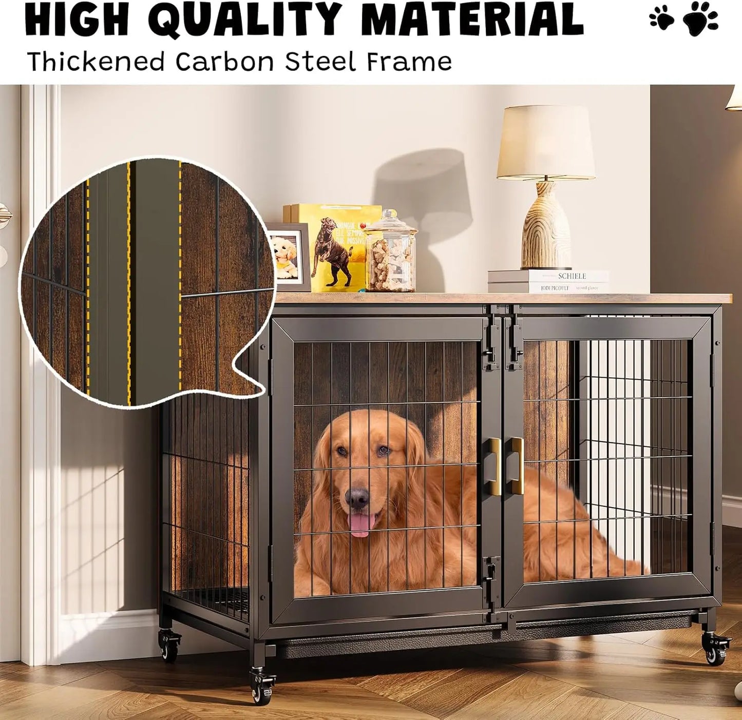 HiMISS Heavy-Duty Dog Kennel Indoor Cage With Wheels 220lbs