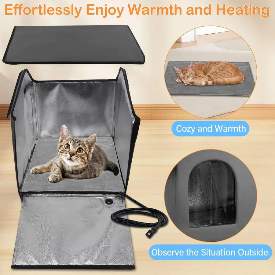 Heated Cat House With Heating Pad Insulated Outdoor Shelter