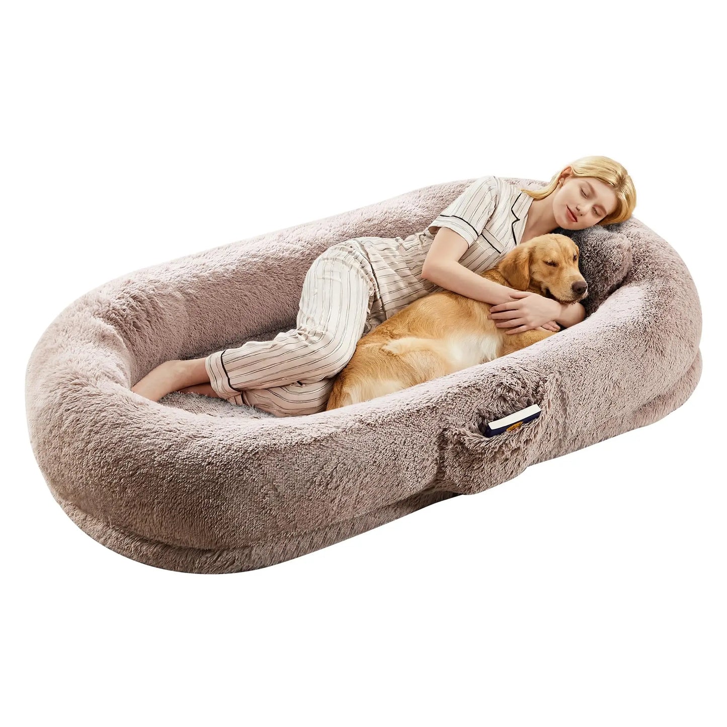HiMISSCN Orthopedic Faux Fur Pet Bed With Pillow Pocket