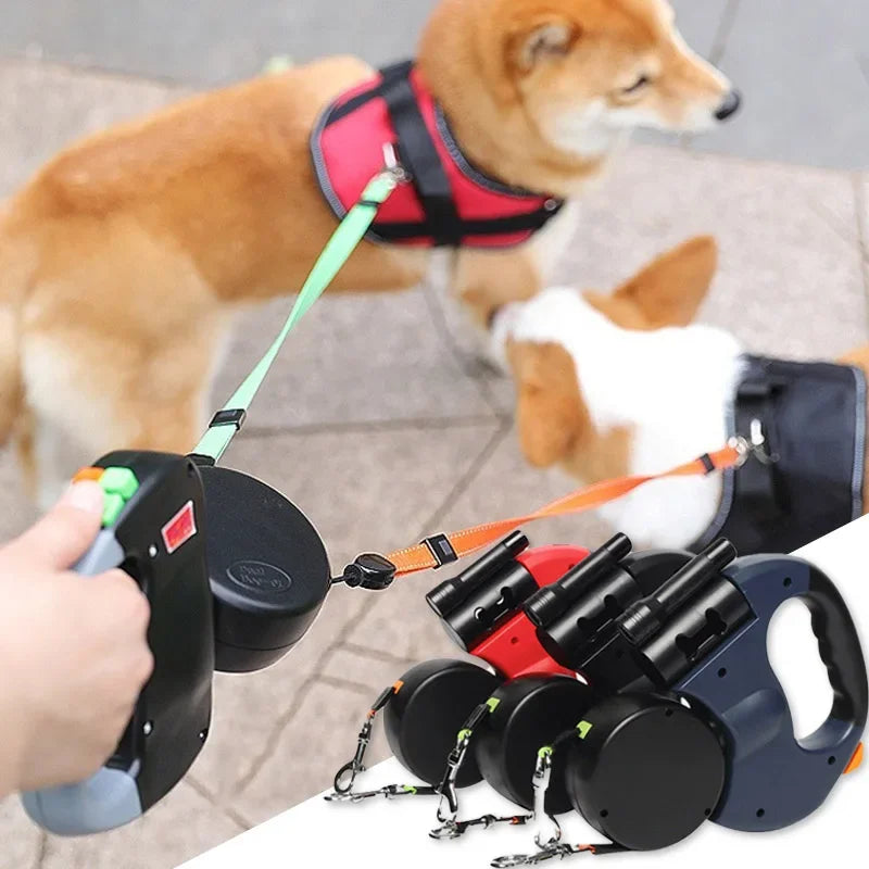 Guangdong 3in1 Double Head Retractable Dog Leash Flashlight Poop Bag