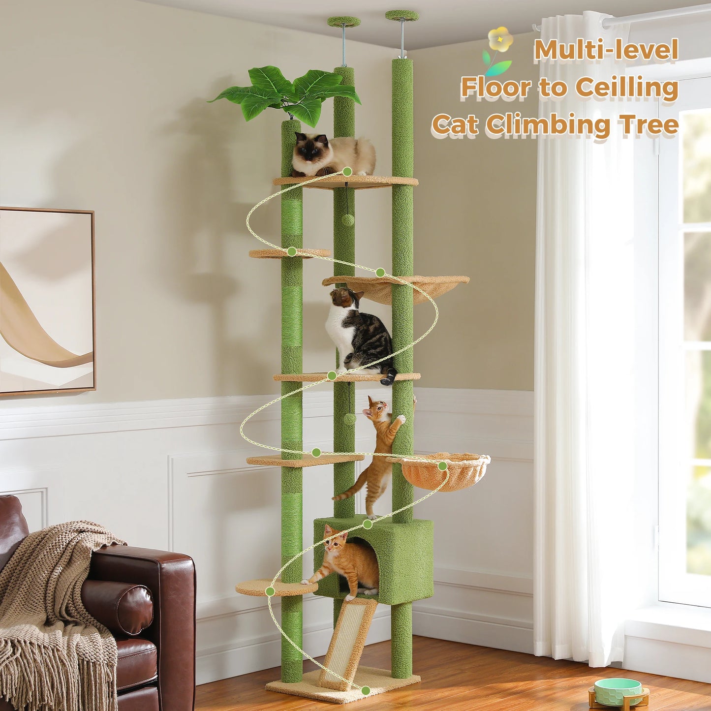 PETEPELACN Cactus Cat Tree Floor To Ceiling Adjustable Tower