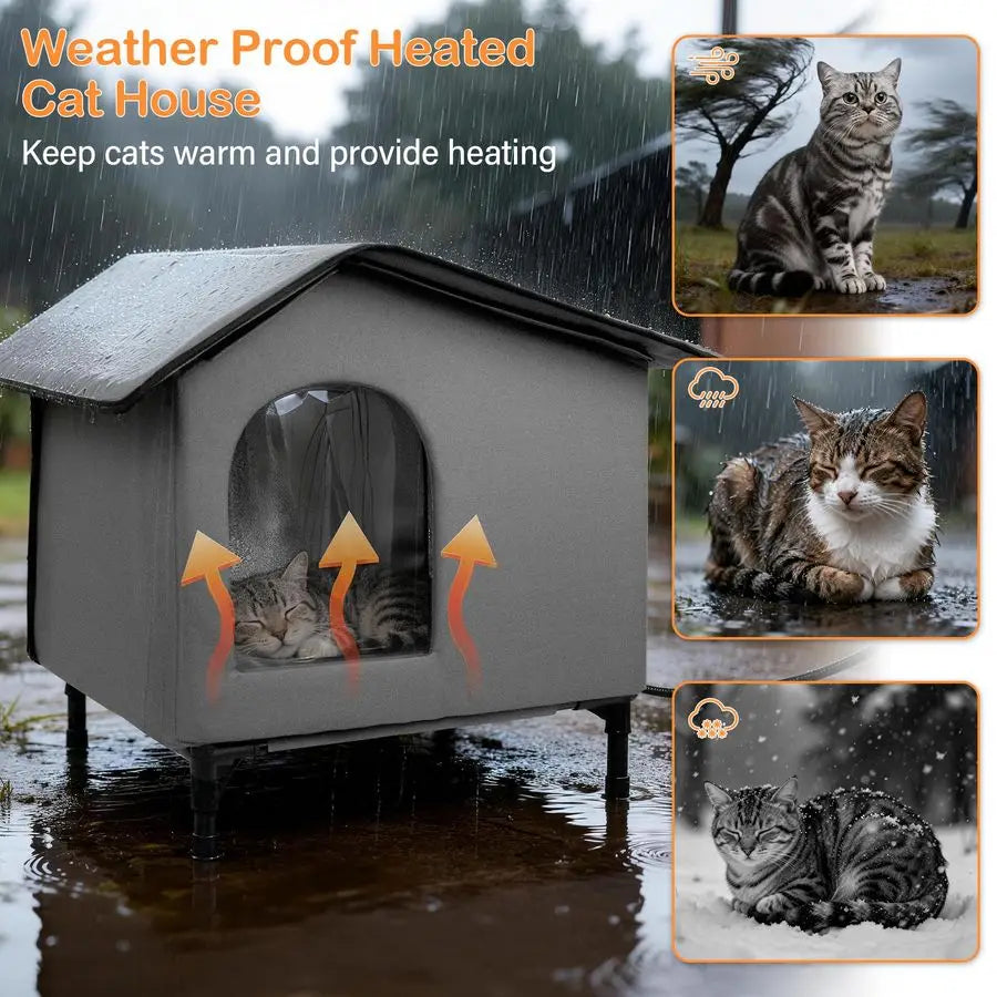Heated Cat House With Heating Pad Insulated Outdoor Shelter