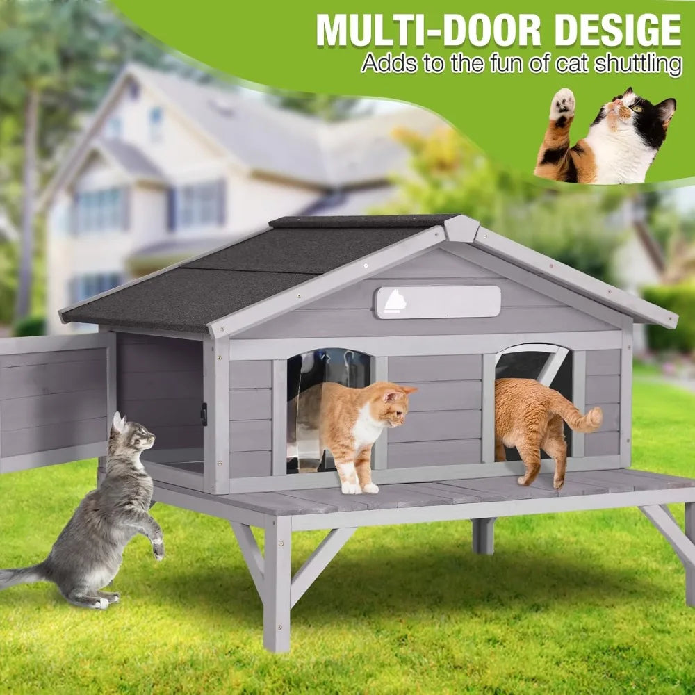 Weatherproof Insulated Cat House For Multiple Cats Outdoor Indoor