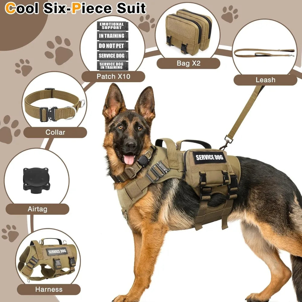 Tactical Dog Harness with Leash and MOLLE Vest for Dogs
