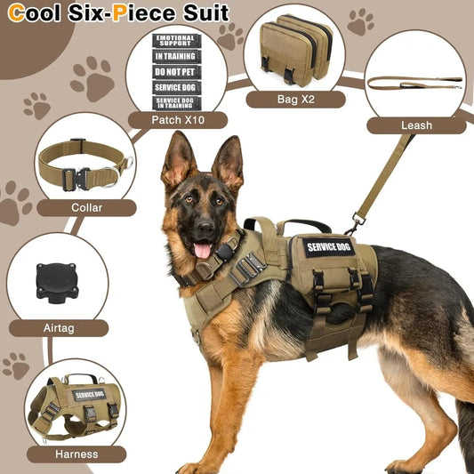 Tactical Dog Harness with Leash and MOLLE Vest for Dogs