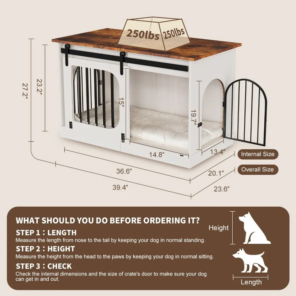 Farmhouse Dog Crate Furniture End Table Cushioned Kennel