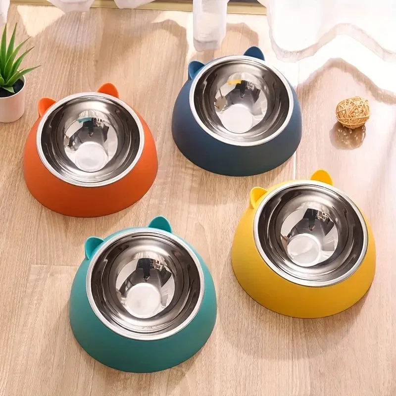 Ear Shaped Non Slip Cat Bowl Stainless Steel Food Feeder