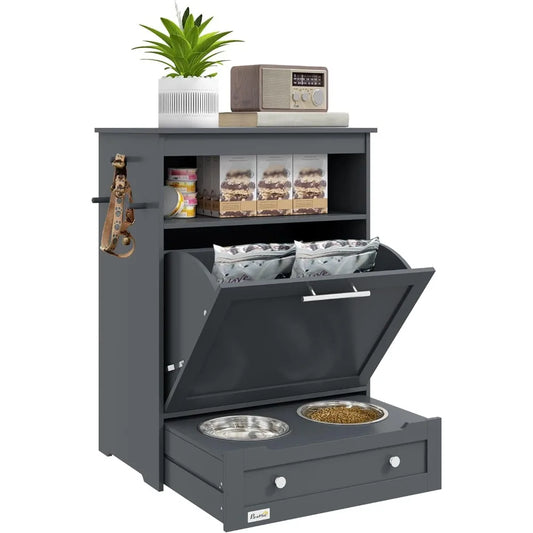 TIFICY Dog Feeding Station With Raised Bowls And Cabinet