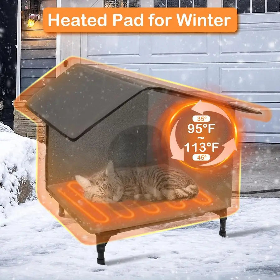 Heated Cat House With Heating Pad Insulated Outdoor Shelter