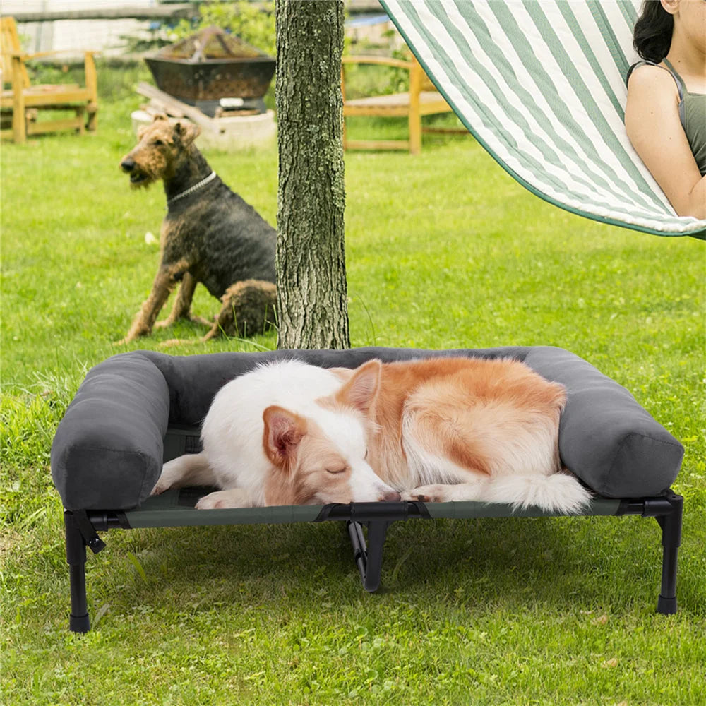 BORWARTCN Outdoor Raised Dog Bed With Cooling Breathable Plush Mat