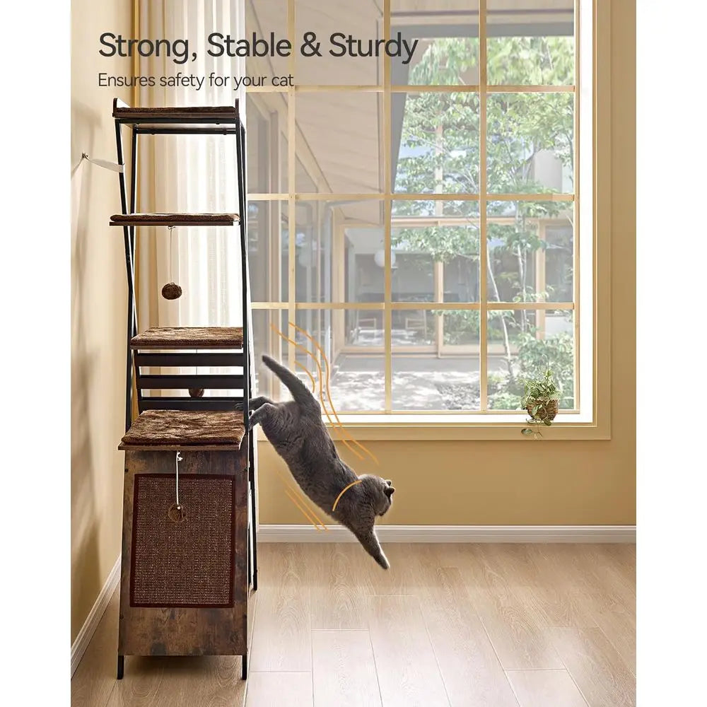LuxeMerge Modern Cat Tower For Indoor Cats With Scratching Board
