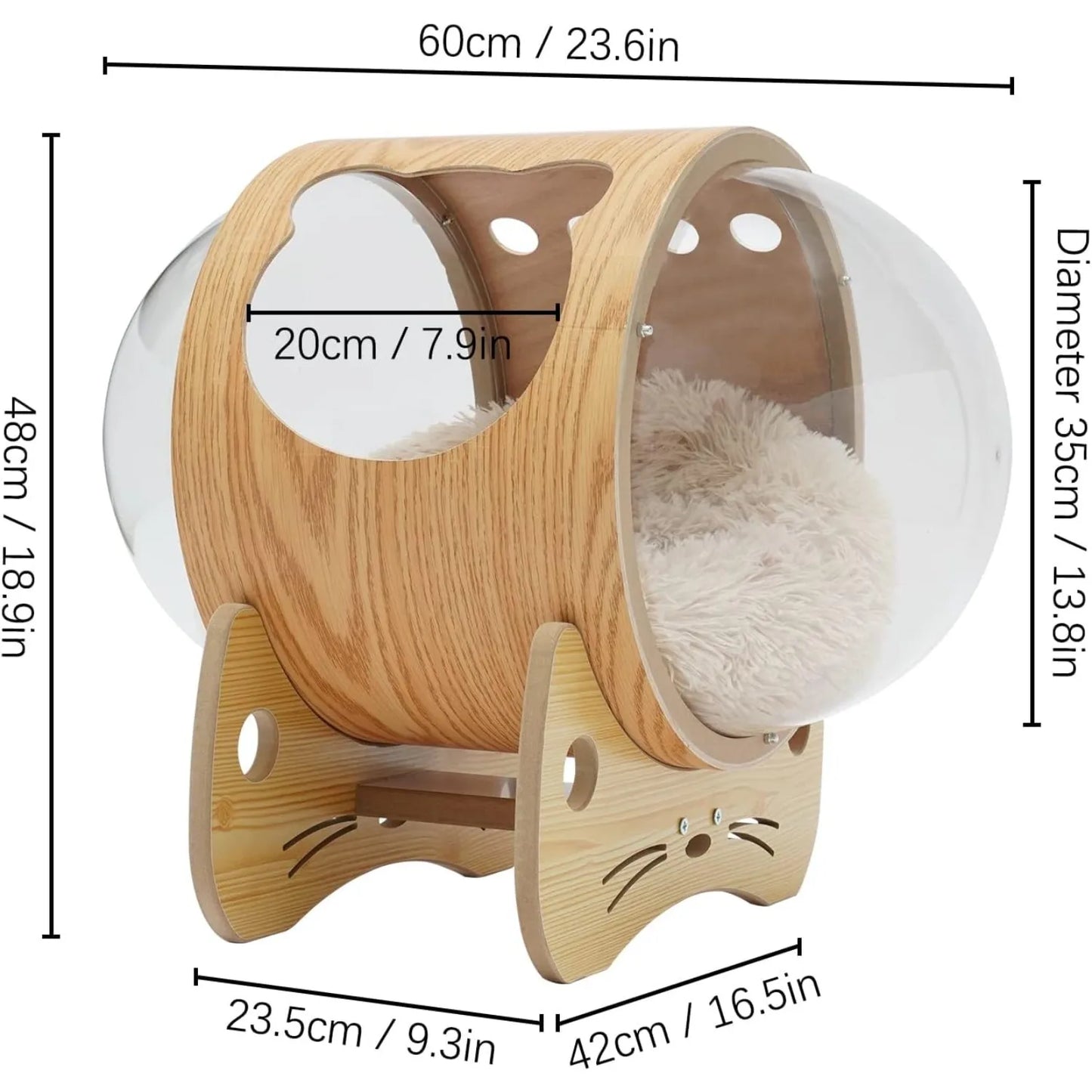 Cat Pod Bed With Wooden Frame Clear Acrylic Dome Cushion