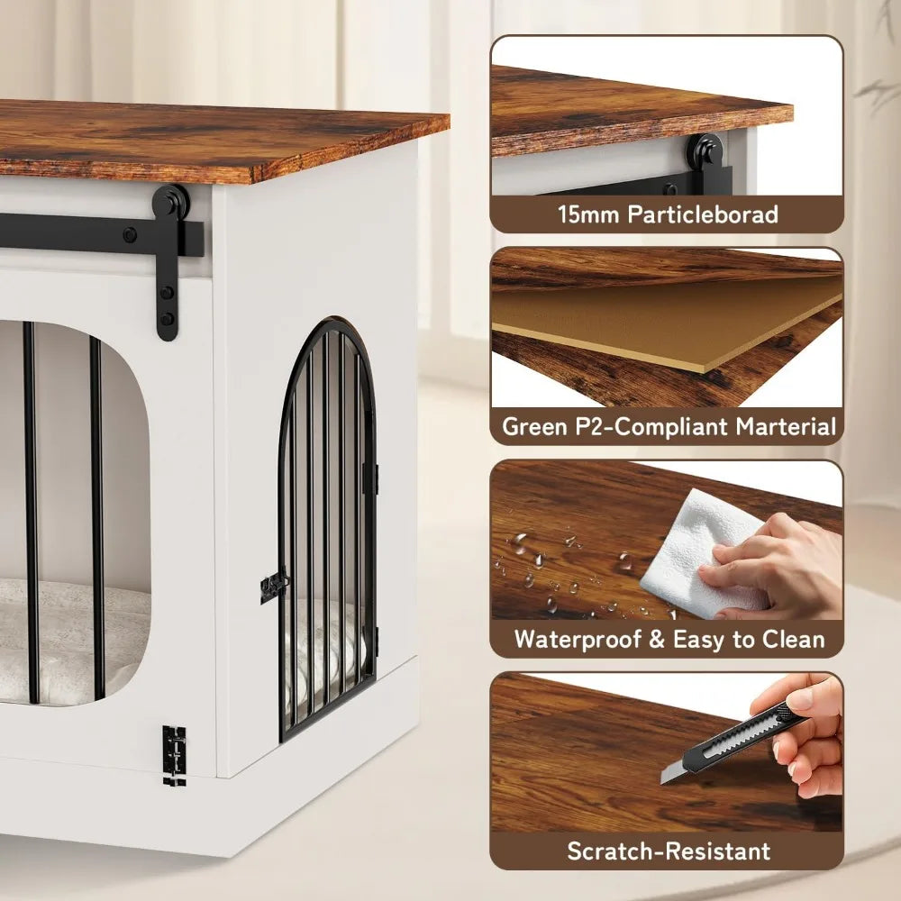 TIFICY Dog Kennel Furniture Farmhouse Crate With Cushion