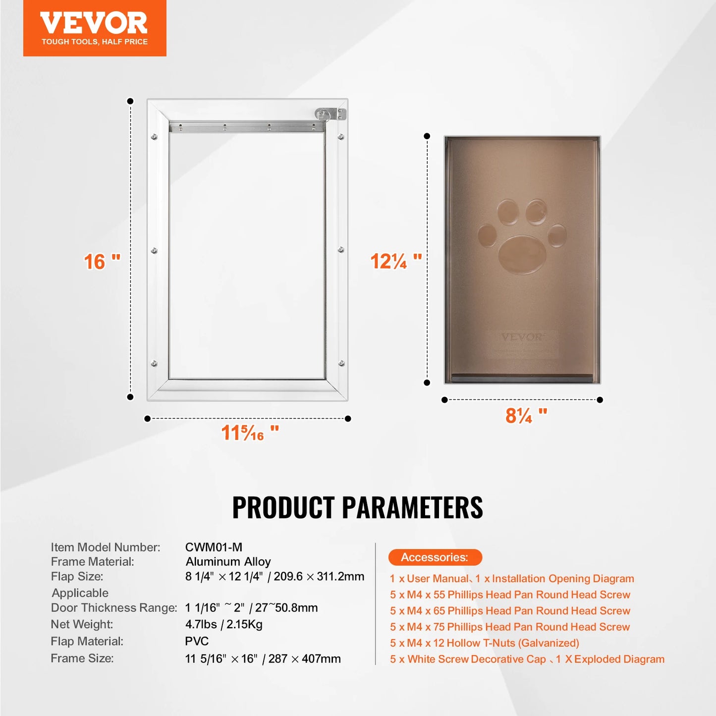 NONEDog Door Aluminum Frame With Lockable Flap System