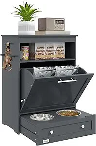 TIFICY Dog Feeding Station With Raised Bowls And Cabinet