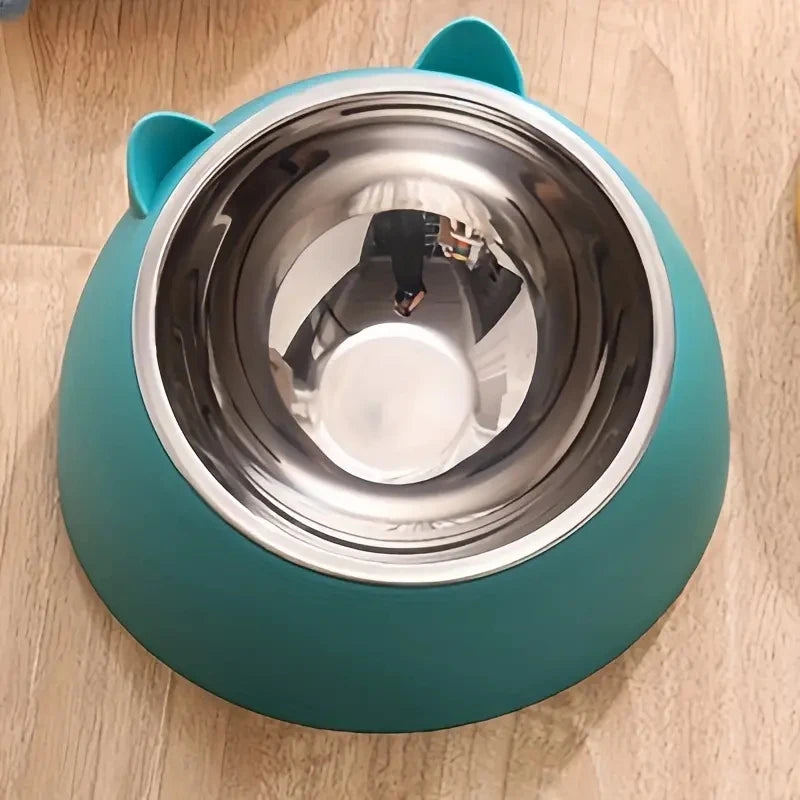 Ear Shaped Non Slip Cat Bowl Stainless Steel Food Feeder