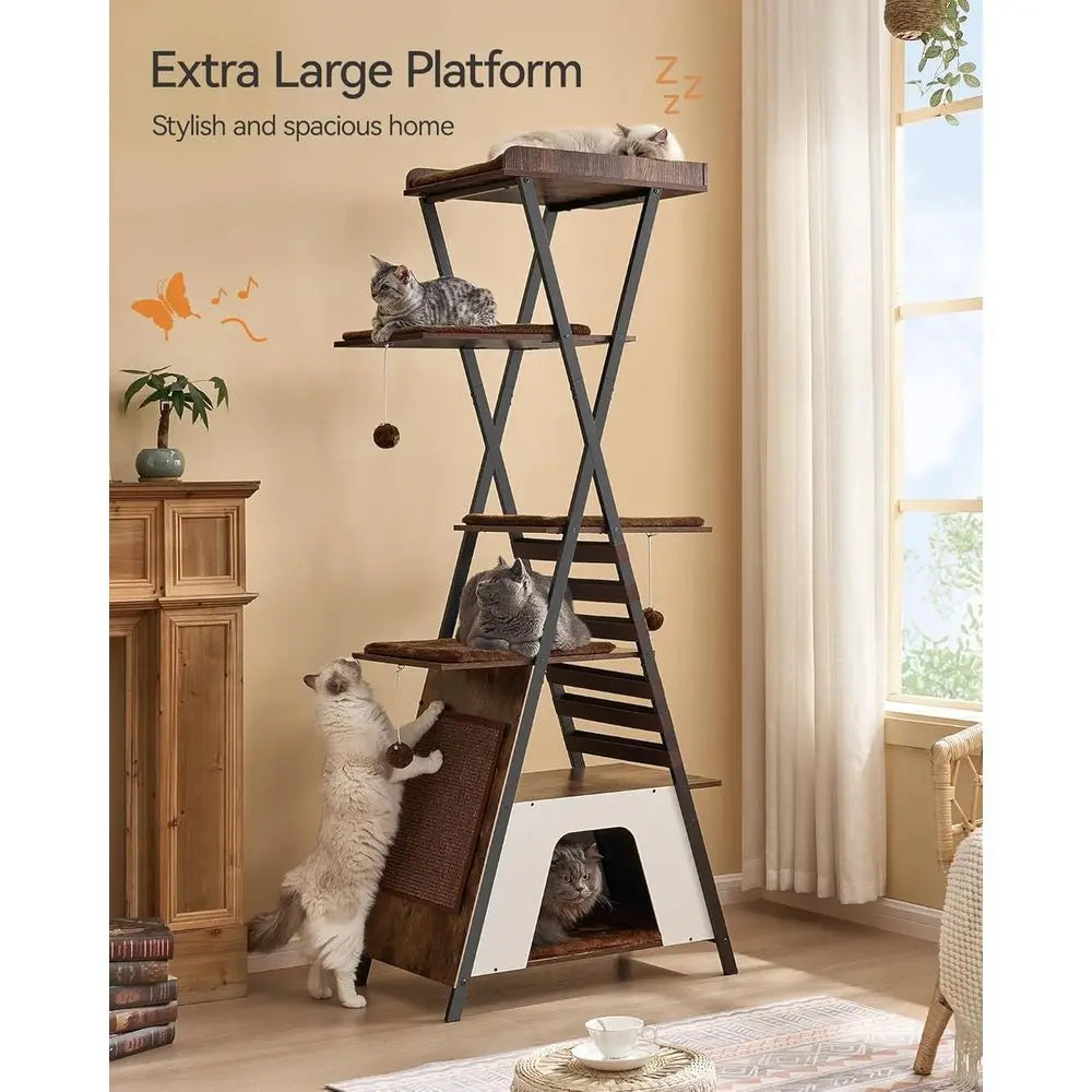LuxeMerge Modern Cat Tower For Indoor Cats With Scratching Board