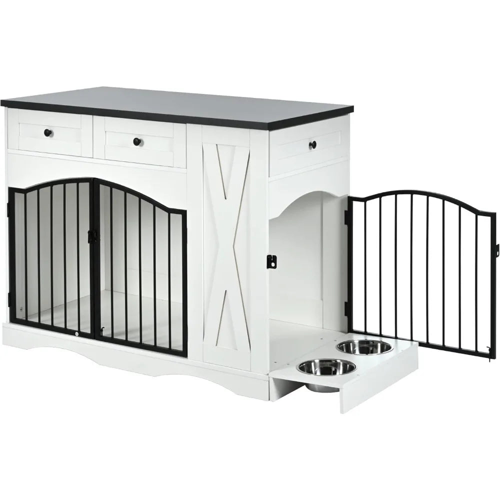 DAFIFY Heavy Duty Wooden Dog Crate With Storage Drawers