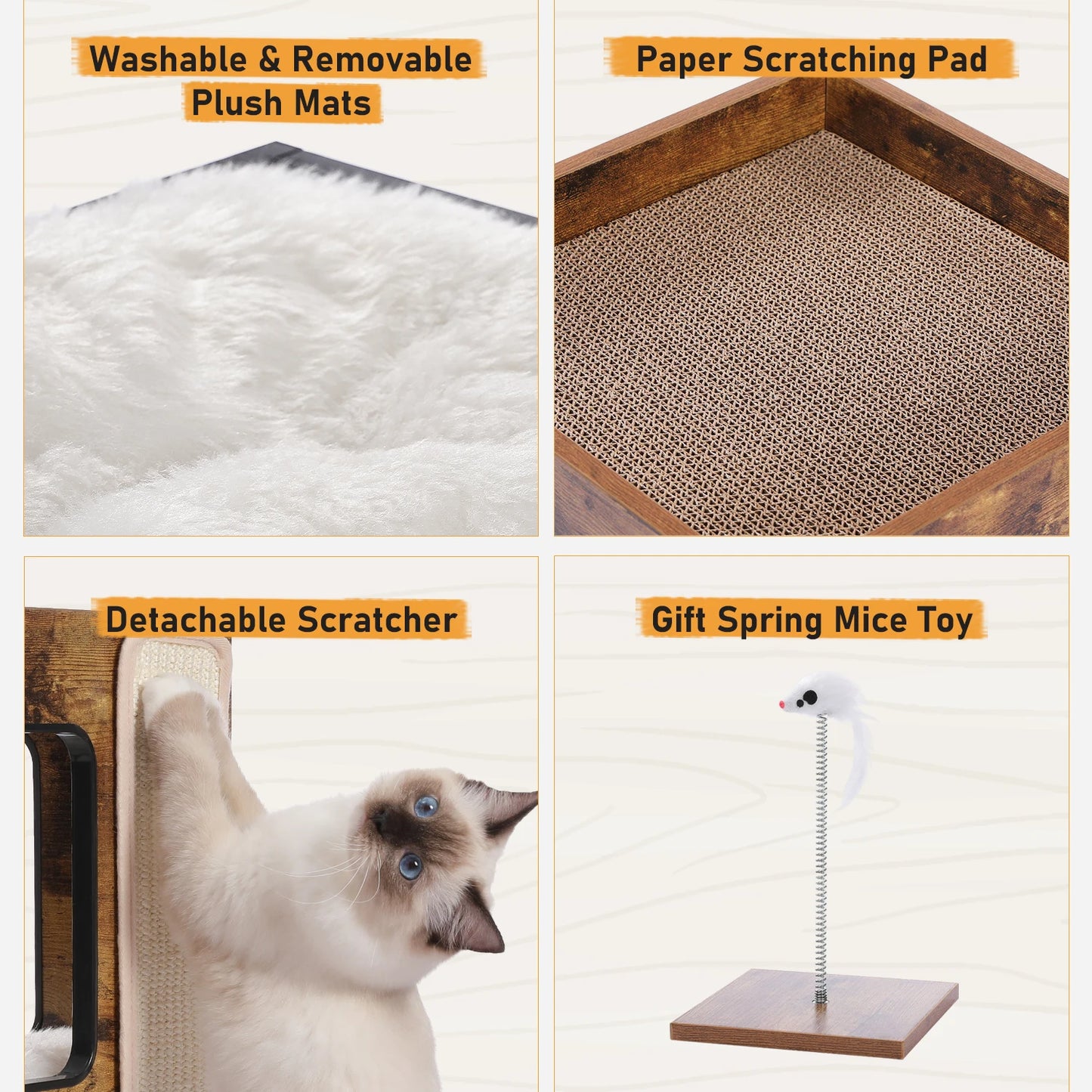 PAWZ Road Wood Cat Condo House Featuring Scratching Pad