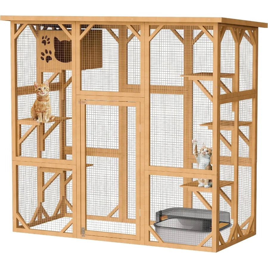 High-Concerned Cat House Outdoor Indoor Wooden Enclosure
