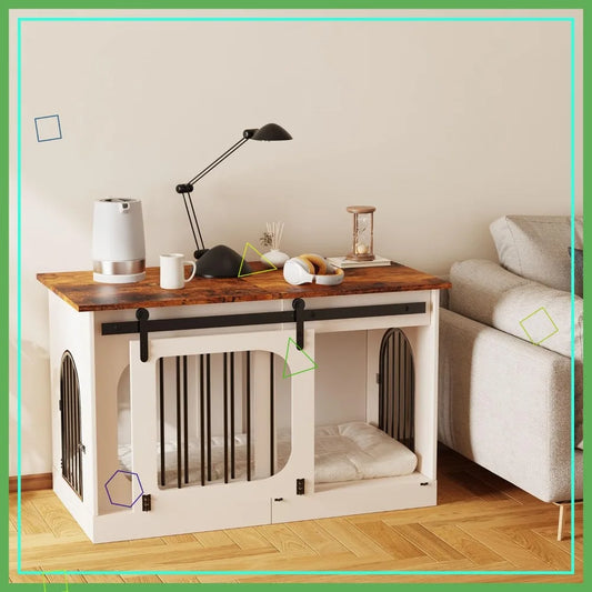 Farmhouse Dog Crate Furniture End Table Cushioned Kennel