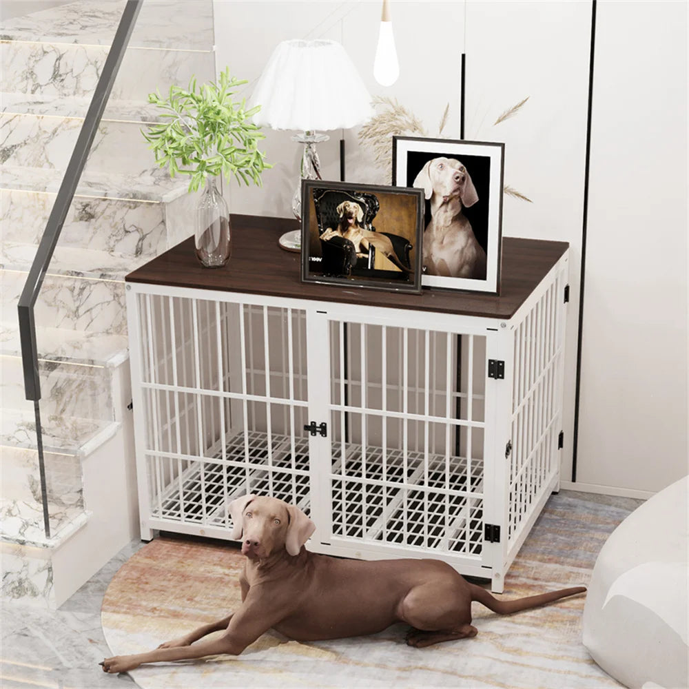 BORWARTH Elevated Dog Crate End Table With Lattice Doors