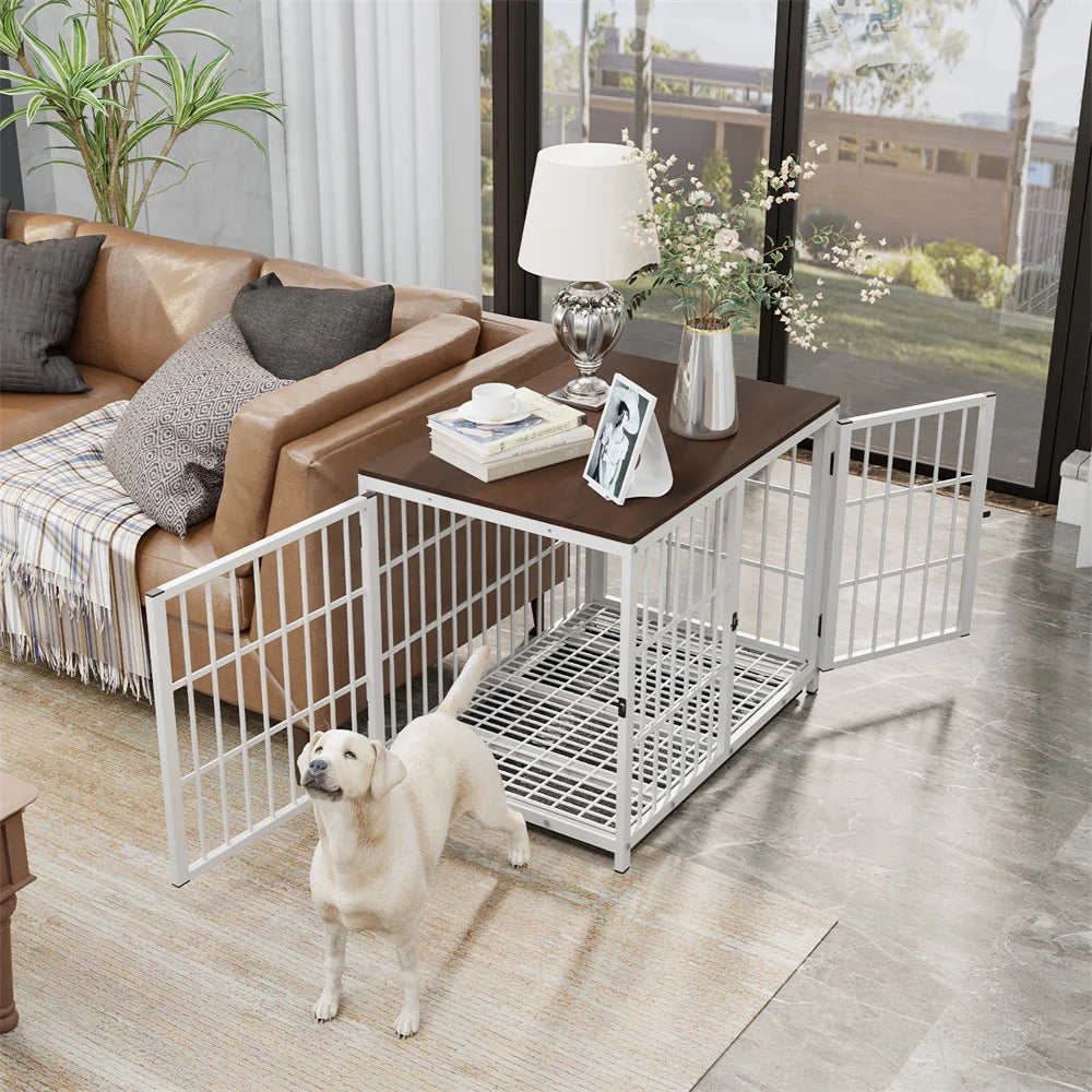 BORWARTH Elevated Dog Crate End Table With Lattice Doors