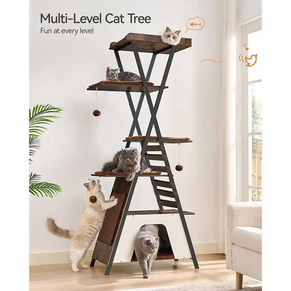 LuxeMerge Modern Cat Tower For Indoor Cats With Scratching Board