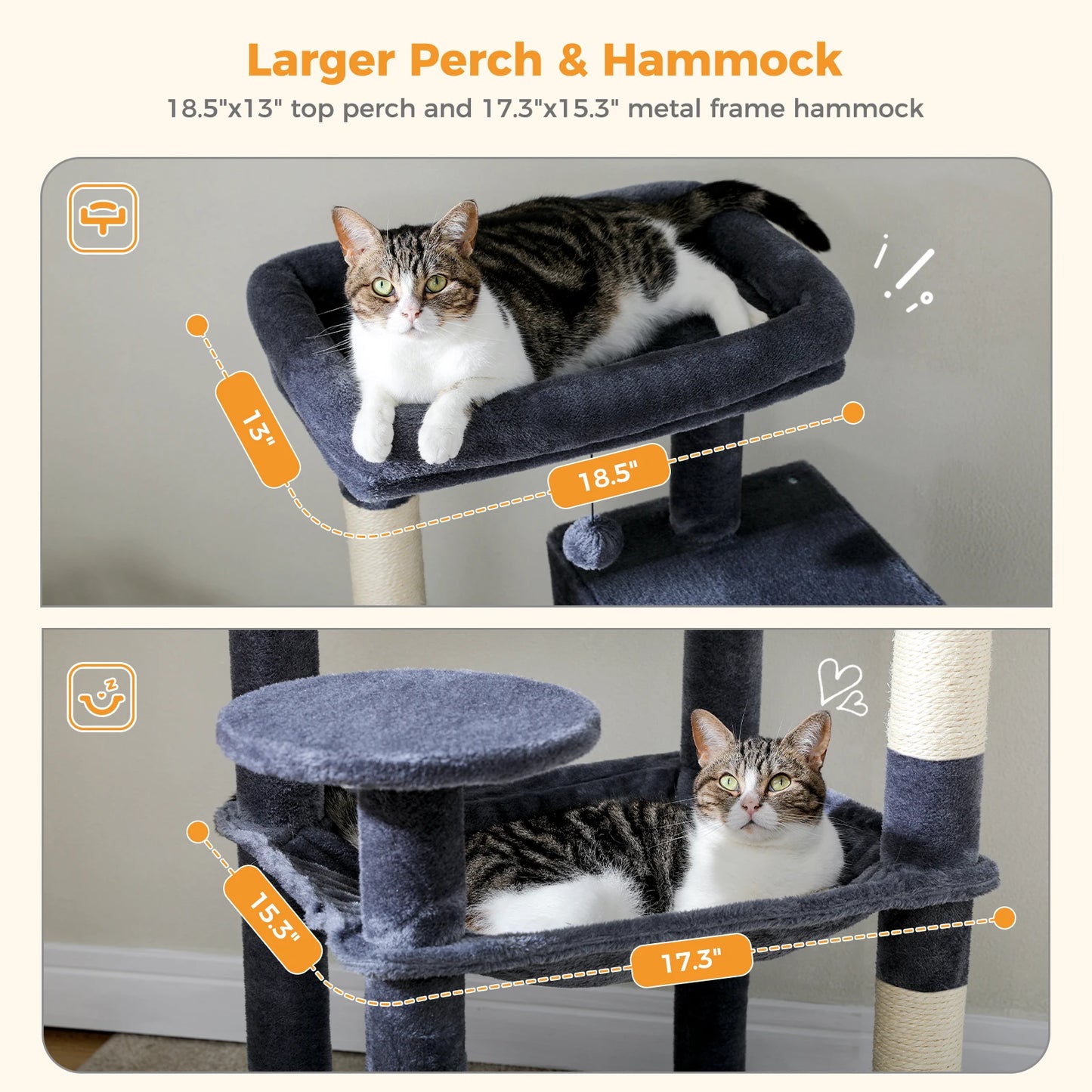 PETEPELACN Cat Tree Indoor Multi-Level Hammock Sisal Scratching Posts