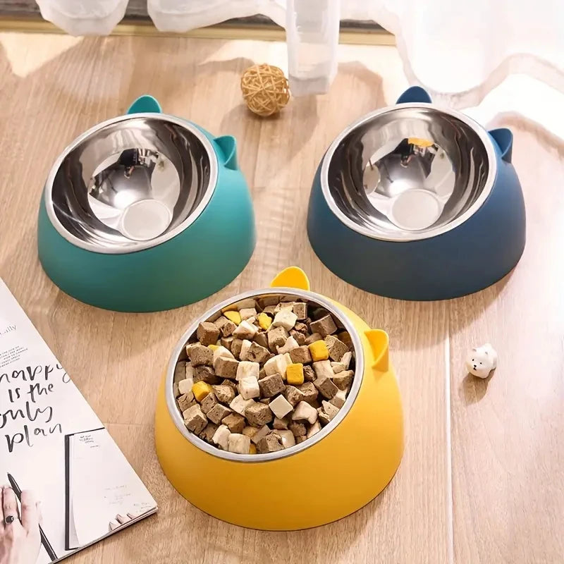 Ear Shaped Non Slip Cat Bowl Stainless Steel Food Feeder
